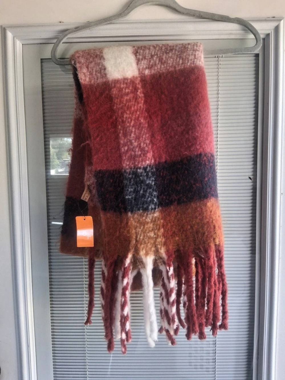 LOFT Plaid Blanket Scarf in Red & Brown